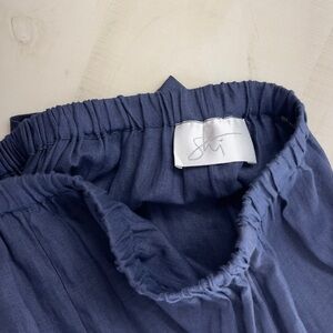 SHI CASHMERE linen navy pants pull on crop made in Scotland